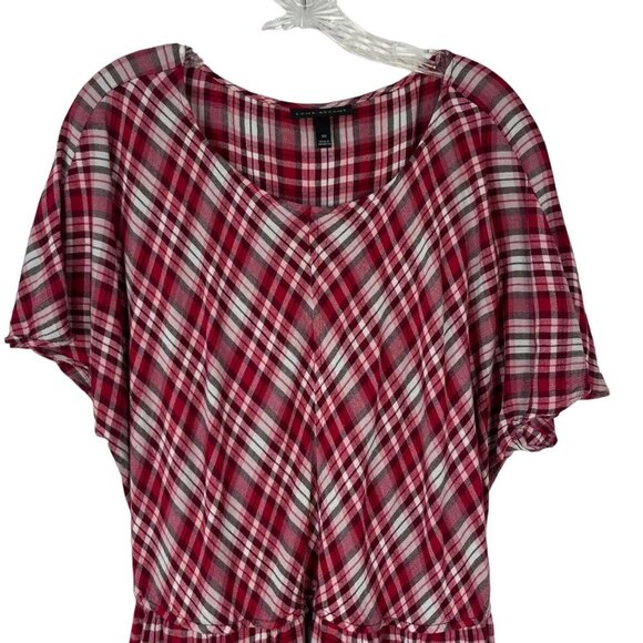 Lane Bryant Blouse Womens Size 20 Red Brown Plaid Back Tie Summer - Picture 3 of 8